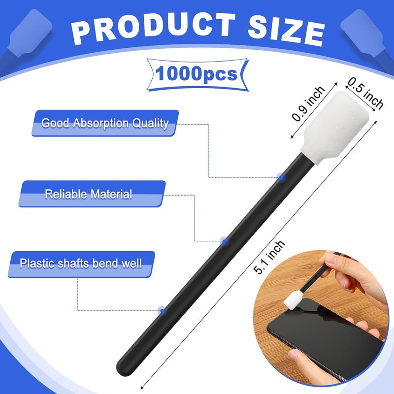 Macarrie 1000 Pack Cleaning Swabs 5.1 Inch, Foam Tips Sponge Sticks for Printer, Electronics, Camera, Optical Lens, Sewing Machine (Black,1000) - Image 2